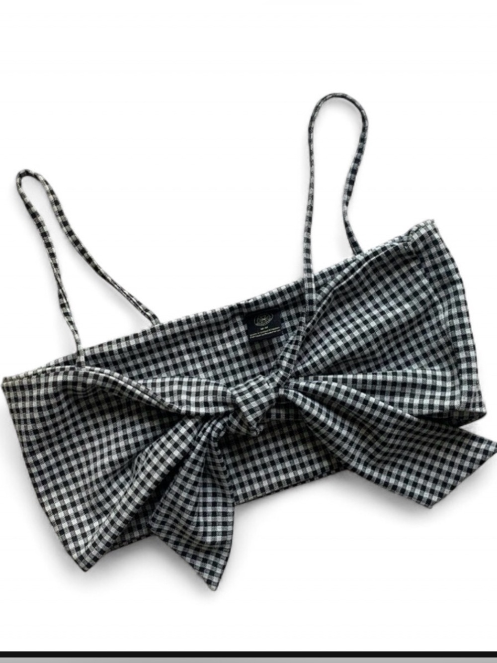 Urban Outfitters Gingham Tie-Front Bow Super Crop Bra Top - Black/White